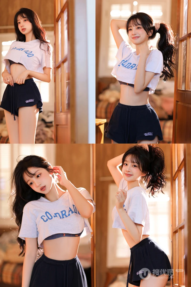 大长腿，长相甜美，宛如邻家小妹般的白皙可人女生写真套团
