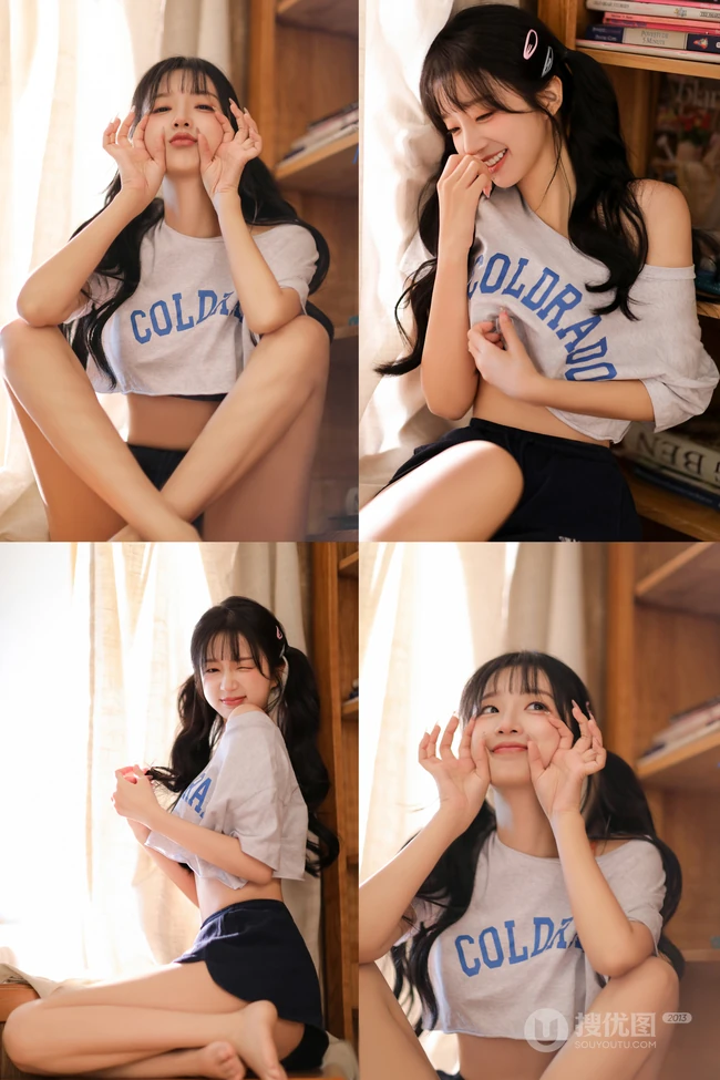 大长腿，长相甜美，宛如邻家小妹般的白皙可人女生写真套团