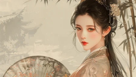 国风，古装，古风美女插画壁纸图片
