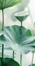 小清新绿色荷叶，荷花，莲蓬，露珠 唯美手机壁纸图片