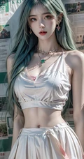 报纸墙美女，各种不同风格穿搭的报纸墙AI美女手机壁纸图片