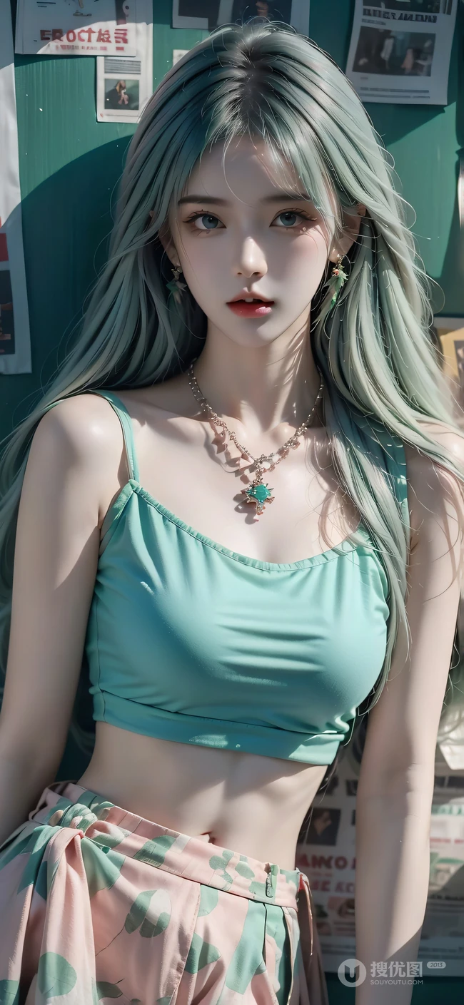 报纸墙美女，各种不同风格穿搭的报纸墙AI美女手机壁纸图片