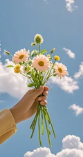 清新榄菊，玫瑰，手拿各种不同花束唯美手机壁纸图片
