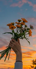 清新榄菊，玫瑰，手拿各种不同花束唯美手机壁纸图片