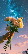 清新榄菊，玫瑰，手拿各种不同花束唯美手机壁纸图片