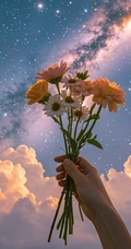 清新榄菊，玫瑰，手拿各种不同花束唯美手机壁纸图片