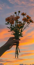 清新榄菊，玫瑰，手拿各种不同花束唯美手机壁纸图片