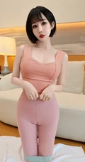 短发女生小姐姐粉色紧身衣瑜伽裤穿搭显完美身姿居家沙发超高清写真图集