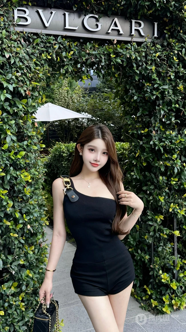 时尚漂亮气质美女小姐姐黑衣短裤穿搭生活照美拍写真手机壁纸