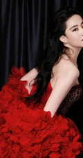 刘亦菲低领礼裙红裙气质写真