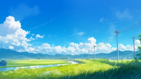 蓝天，白云，绿草，远景，心旷神怡，唯美小清新户外风景壁纸图片