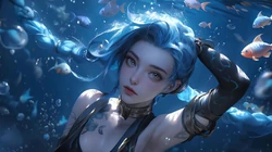 在水中，在水下，动漫人物唯美AI壁纸图片