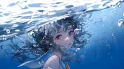 在水中，在水下，动漫人物唯美AI壁纸图片