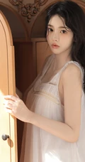 少女和玩偶，抱着可爱小熊玩具的白裙少女居家室内写真套图