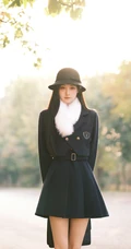 温柔的秋风，温柔的女孩，秋风瑟瑟街上行走的清纯温婉黑衣少女街拍写真