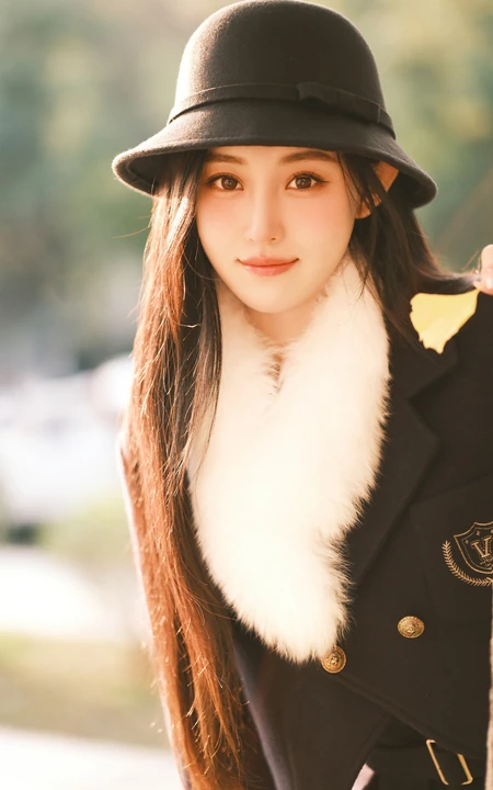 温柔的秋风，温柔的女孩，秋风瑟瑟街上行走的清纯温婉黑衣少女街拍写真