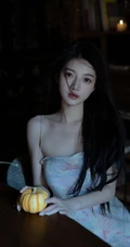 超有气质的高颜值优雅气质女生紧身印花礼裙连衣裙穿着温婉写真图片