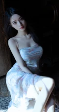 超有气质的高颜值优雅气质女生紧身印花礼裙连衣裙穿着温婉写真图片