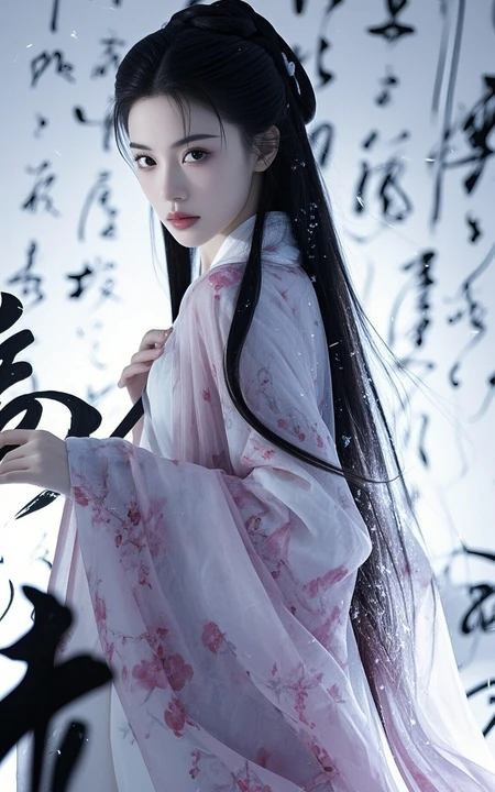古装美女，水墨风，书法美女 手机壁纸