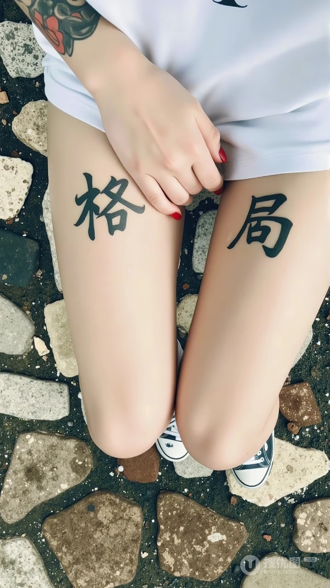 大腿纹着&ldquo;格局&rdquo;二字的纹身美女下半身近照手机壁纸图片