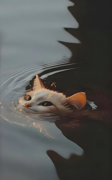 唯美水中探头的可爱猫咪壁纸