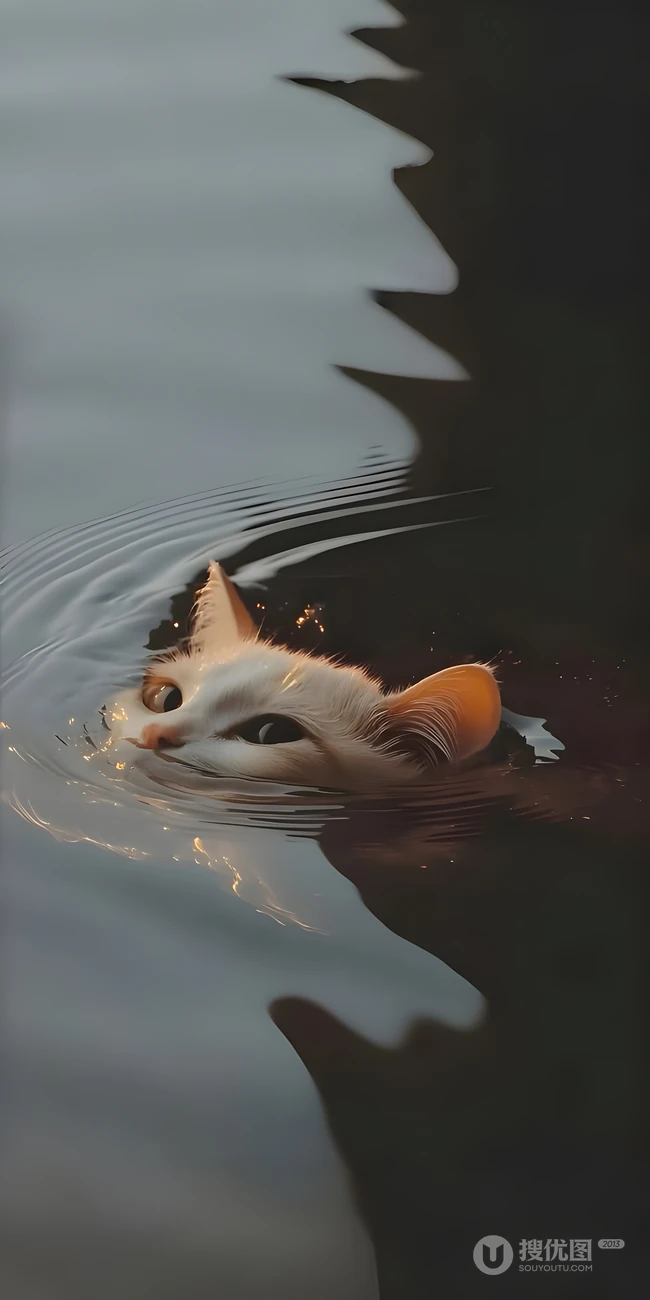 唯美水中探头的可爱猫咪壁纸