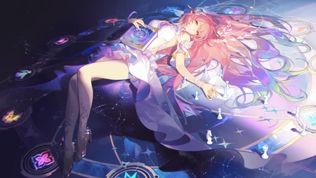 梦幻粉发二次元少女与魔法象棋唯美壁纸