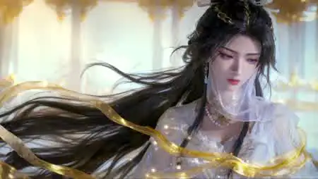 古风面纱仙气美女紫灵动漫壁纸 凡人修仙传金色飘带动漫美人