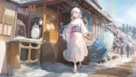 冬日雪镇和服神里绫华唯美原神壁纸