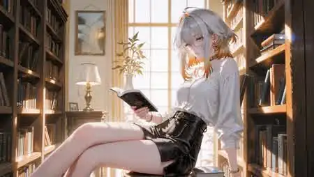 暖阳书房中安静看书的眼镜少女动漫壁纸