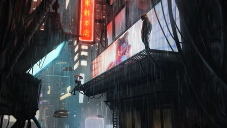赛博朋克雨夜都市氛围感科幻场景壁纸