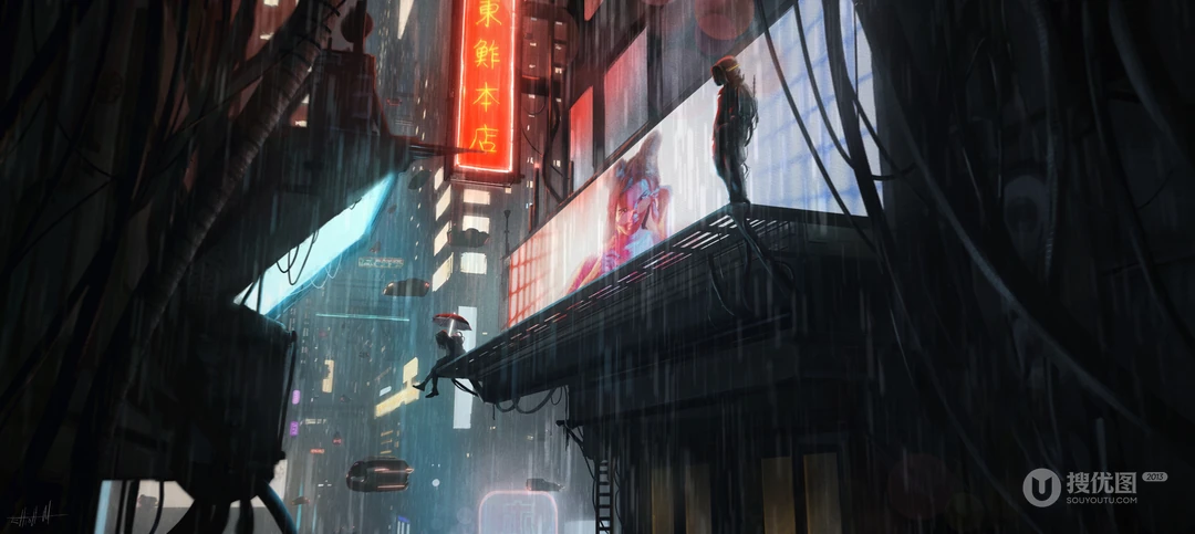 赛博朋克雨夜都市氛围感科幻场景壁纸