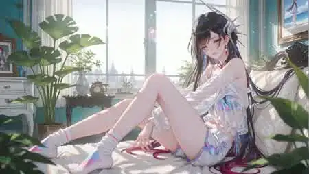 窗边卧床二次元少女居家慵懒唯美动漫壁纸