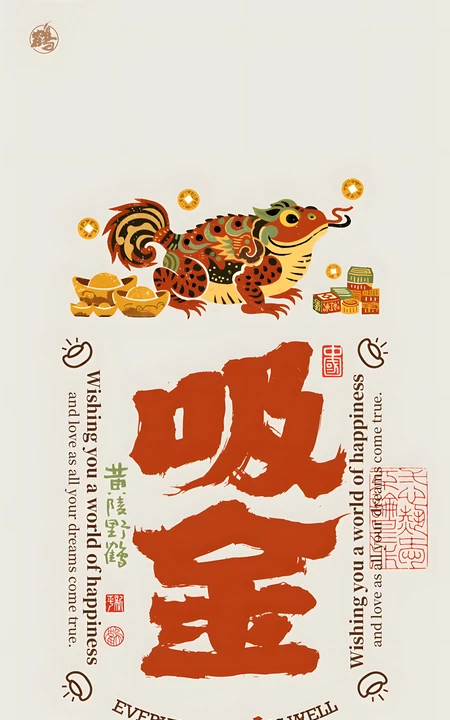 国潮吸金三足金蟾招财创意好运壁纸