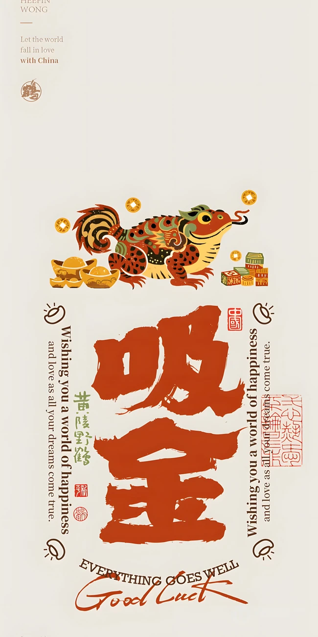 国潮吸金三足金蟾招财创意好运壁纸