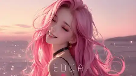 粉发少女海边落日治愈二次元动漫壁纸