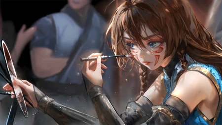 棕色编发动漫少女 战前绘脸氛围感壁纸