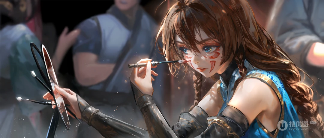 棕色编发动漫少女 战前绘脸氛围感壁纸