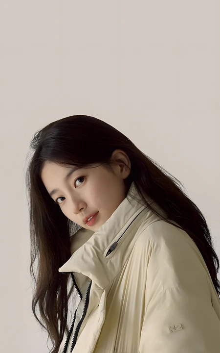 温柔长发美女米白外套简约氛围感写真