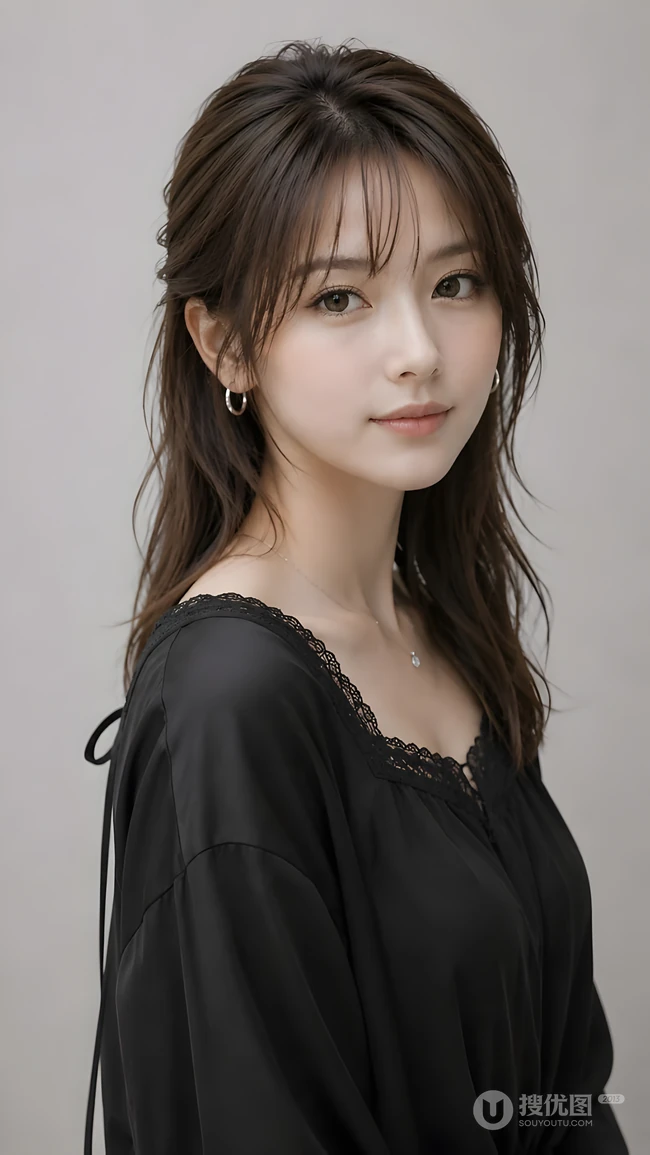 温柔气质黑衫长发美女清纯人像写真