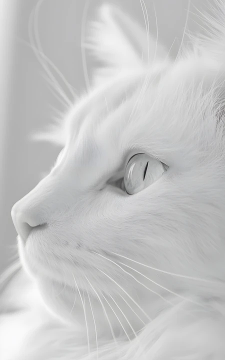 纯白长毛猫咪侧脸特写治愈手机壁纸