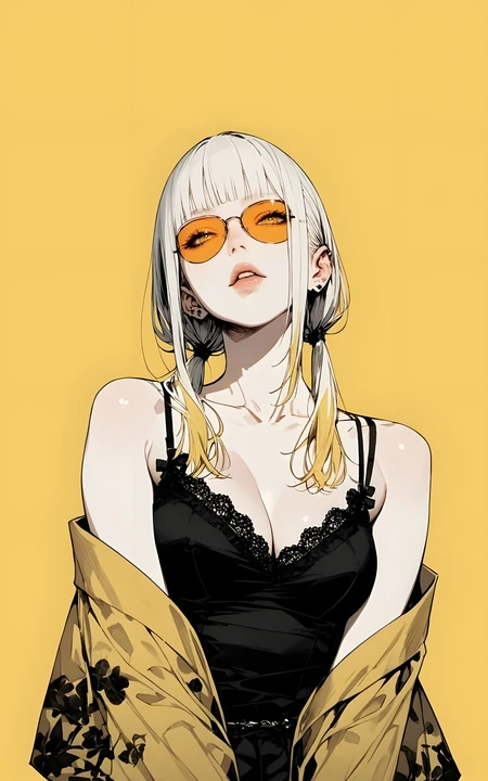 黄底潮酷银发少女酷炫个性手机壁纸
