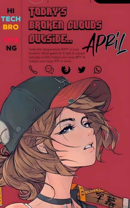 红色系潮酷棒球女孩创意插画手机壁纸