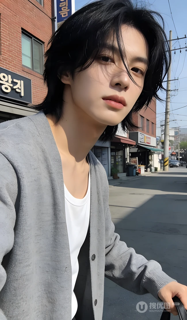街头日系氛围感黑长发帅哥随拍