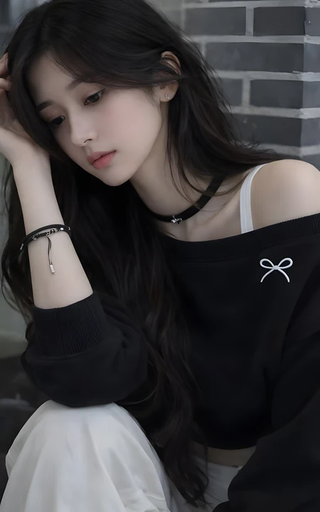 清冷气质黑长发美女 冷调氛围感人像壁纸