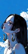 蓝天艳阳下的黑发动漫少女系列插画