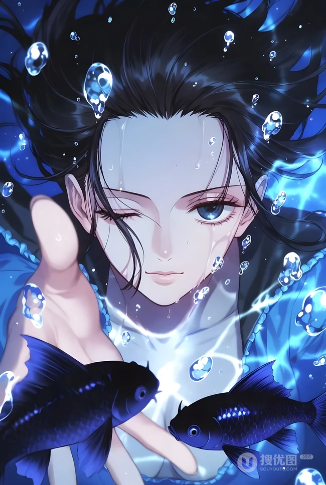水下wink动漫少年双鱼插画壁纸