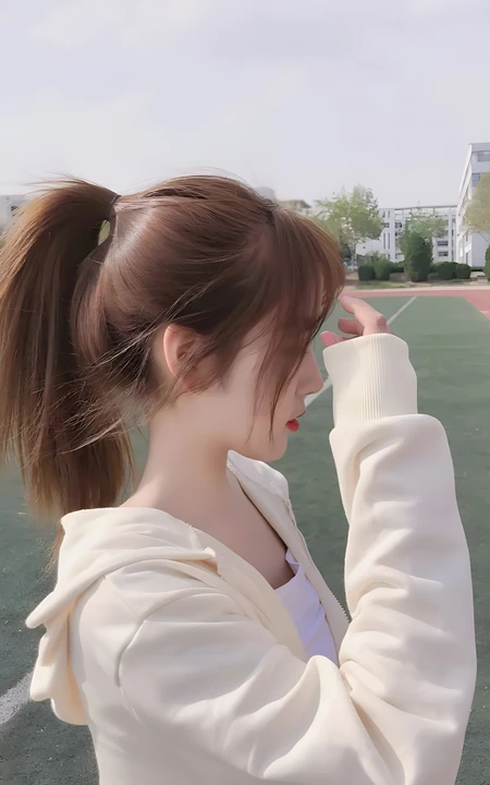 操场高马尾清纯少女侧脸随拍