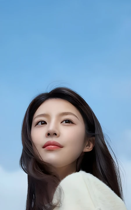 清新治愈长发美女蓝天白云下氛围感写真