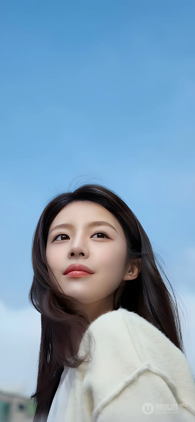 清新治愈长发美女蓝天白云下氛围感写真